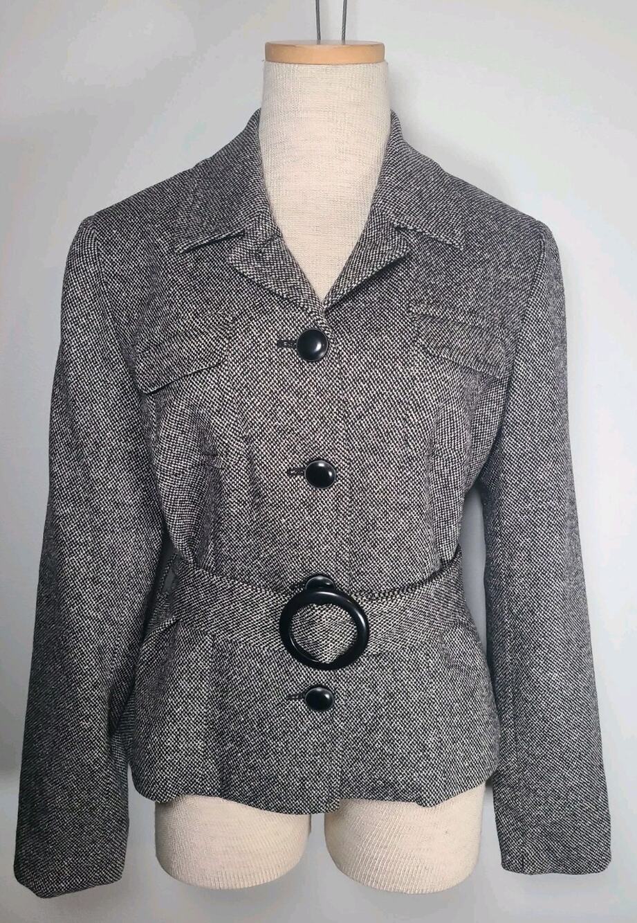 Jones New York Signature Womens Sz 10 Pet Wool/Silk Blend Belted Blazer Jacket